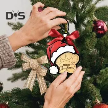 Подвеска в виде собачьей лапы, деревянная рождественская шапка, украшение в виде собачьей лапы, праздничная елка, подвесное украшение, подарок для любителей собак 1pc