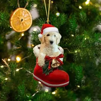 Подвеска в виде собаки на Рождество, подвесное украшение в виде собаки в сапоге Санты, 2D, плоская акриловая подвеска C