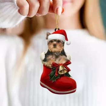 Подвеска в виде собаки на Рождество, собака в сапоге Санты, подвесное украшение, 2D, плоская акриловая подвеска для рождественской елки, домашний декор, подарок любителям собак A