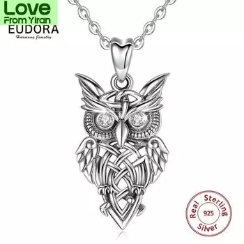 Подвеска в виде совы из стерлингового серебра 925 пробы, винтажное серебряное ожерелье с прозрачным фианитовым кристаллом, модные ювелирные изделия для женщин и мужчин Cyd445 белый