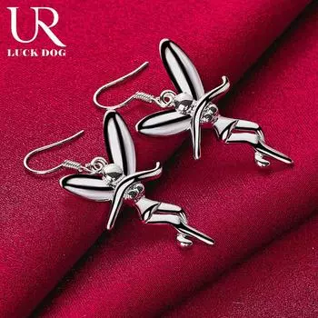 Подвеска в виде танцующего ангела из стерлингового серебра 925 пробы с серьгами для пирсинга, модные свадебные украшения 1.60*3.30cm