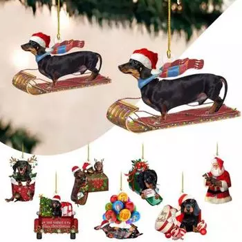 Подвеска в виде таксы, украшение на зеркало заднего вида автомобиля со шнурком, легко подвешивается, реалистичная форма, украшение на рождественскую елку, подвеска в виде собаки F