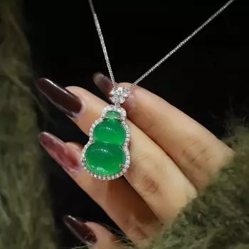Подвеска в виде тыквы из натурального белого льда с халцедоном и инкрустированным серебром 925 пробы нефритом, женская цепочка на ключицу с ледяным темпераментом белый