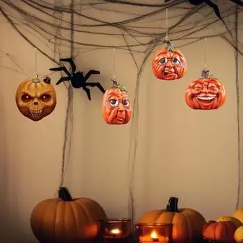 Подвеска в виде тыквы на Хэллоуин, акриловая тыквенная голова, подвесное украшение для вечеринки, украшение для зеркала заднего вида автомобиля для внутреннего/наружного декора