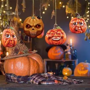 Подвеска в виде тыквы на Хэллоуин, акриловая тыквенная голова, подвесное украшение для вечеринки, украшение для зеркала заднего вида автомобиля для внутреннего/наружного декора A