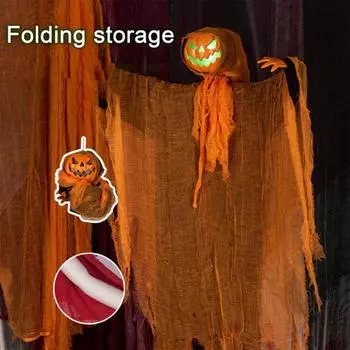 Подвеска в виде тыквы на Хэллоуин, светящаяся вращающаяся голова тыквы со страшным звуком для домов с привидениями