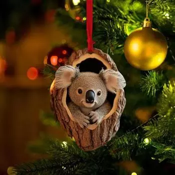 Подвеска в виде животного 2D акриловое подвесное украшение в виде животного в дупле дерева украшение на рождественскую елку
