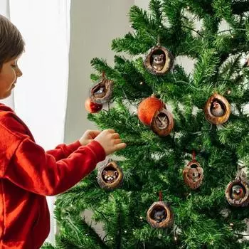 Подвеска в виде животного, 2D акриловое подвесное украшение в виде животного в дупле дерева, украшение для рождественской елки для гостиной, спальни, садового декора C