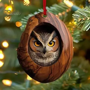 Подвеска в виде животного, 2D акриловое подвесное украшение в виде животного в дупле дерева, украшение для рождественской елки для гостиной, спальни, садового декора C