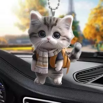 Подвеска в виде животного Yousheng Cat, подвесное украшение со шнурком, легко подвешивается, реалистично выглядит, очаровательное украшение в виде животного на зеркало заднего вида