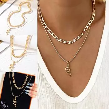 Подвеска в виде змеи, крутое ожерелье для вечеринки в стиле панк, универсальный комплект из 2 предметов для девочек, ожерелье, подарок, простые роскошные аксессуары, ожерелье, осенне-зимняя цепочка для свитера золотой