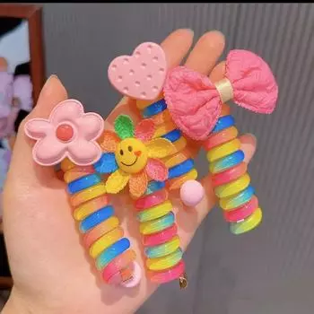 Подвеска в виде звезды в виде сердца, телефонный шнур, резинки для волос, резинки для волос, резинки для женщин и девочек, держатель для хвоста, спиральные плетеные проволочные завязки