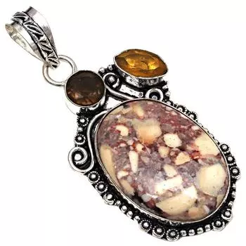 Подвеска Wild Horse Jasper Citrine Драгоценный камень Серебряное ювелирное изделие 2.25