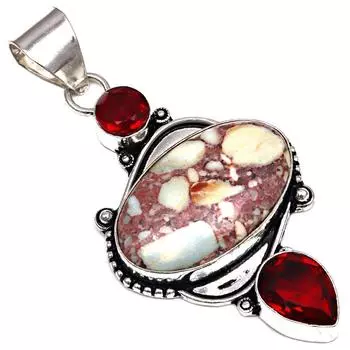 Подвеска Wild Horse Jasper Garnet Драгоценный камень Подарок для нее Серебряные украшения 2.5