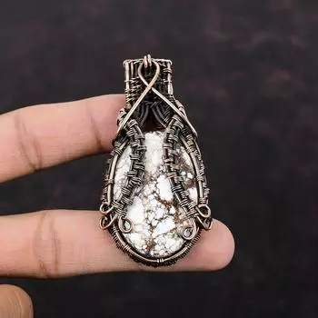Подвеска Wild Horse Magnesite, подвеска из медной проволоки, ювелирное изделие ручной работы, оригинальное украшение из драгоценных камней, медное ювелирное изделие, подарок для нее