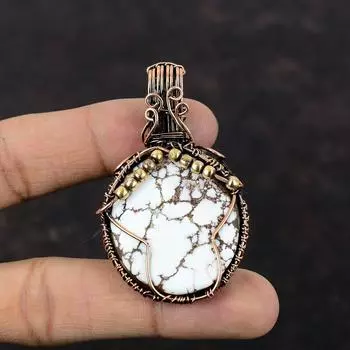 Подвеска Wild Horse Magnesite, подвеска из медной проволоки, подвеска ручной работы, ювелирное изделие из проволоки, подвеска из драгоценных камней, медные ювелирные изделия, свадебный подарок