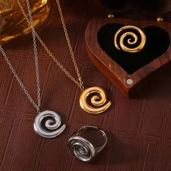 Подвеска Wind Simple Vortex в виде ключицы, ожерелье, кольцо, комплект ювелирных изделий, дизайн, титановая сталь, позолоченная