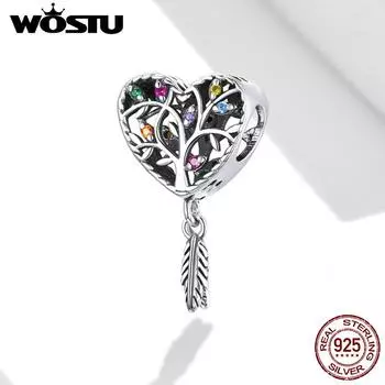 Подвеска WOSTU «Древо жизни» для оригинального браслета, настоящее стерлинговое серебро 925 пробы, цветной циркон, изготовление ювелирных изделий 925 silver