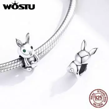 Подвеска Wostu Innocence Rabbit Animal из стерлингового серебра 925 пробы подходит для оригинального браслета и браслета