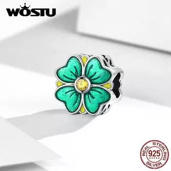 Подвеска WOSTU из стерлингового серебра 925 пробы с клевером на удачу подходит для оригинального браслета, ожерелья, ювелирных изделий своими руками 925 silver