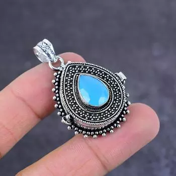 Подвеска Яд из стерлингового серебра 925 пробы с натуральным аквамарином ручной работы 1,77 дюйма k3W01