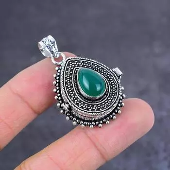 Подвеска Яд из стерлингового серебра 925 пробы с натуральным зеленым ониксом ручной работы 1,77 дюйма P0m32