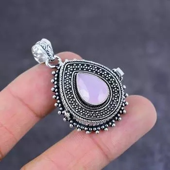 Подвеска Яд из стерлингового серебра 925 пробы с натуральным розовым халцедоном ручной работы 1,77 дюйма l3g61