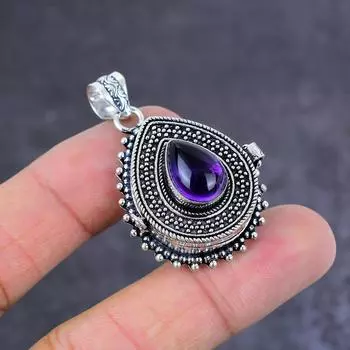 Подвеска Яд из стерлингового серебра 925 пробы с натуральным шалфейным аметистом ручной работы 1,77 дюйма B7y53