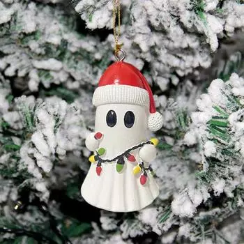 Подвеска Yousheng Christmas Ghost из смолы, 3D-призрак, подвесное украшение, мини-фигурка в виде шляпы Санты, для украшения праздничного стола на рождественскую елку белый/красный