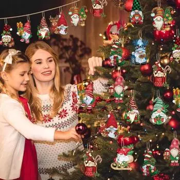 Подвеска Yousheng Christmas Gnome, деревянный гном, подвесное украшение, красочный гном, праздничное украшение для каминной двери рождественской елки 24PCS