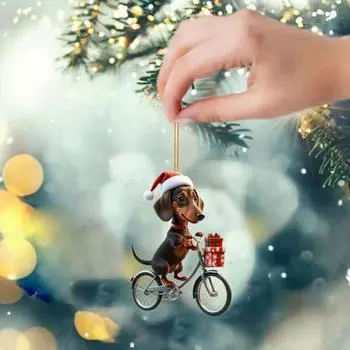 Подвеска Yousheng Dachshund Christmas, акриловое украшение для елки в виде собаки, милый дизайн в виде байкерской таксы, праздничные украшения для дома, подарок для любителей собак