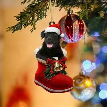 Подвеска Yousheng Dog Christmas, собака в сапоге Санты, подвесное украшение, 2D, плоская акриловая подвеска для рождественской елки, домашний декор, подарок любителям собак D