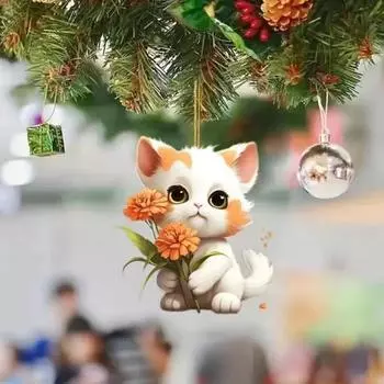 Подвеска Yousheng Flower Cat, подвеска на зеркало заднего вида автомобиля, акриловая рождественская елка, подвесное украшение в виде мультяшного котенка, украшение для дома, окна, салона автомобиля Cat
