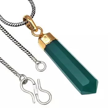 Подвеска Зеленый Оникс Карандаш Драгоценный Камень Ручной Работы Антикварное Серебряное Украшение 1.75