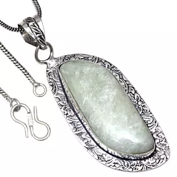 Подвеска Зеленый Септерианский Драгоценный Камень Ручной Работы Подарок Для Нее Серебряные Украшения 2.5