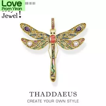 Подвеска Золотая Стрекоза, Весенние брендовые ювелирные изделия Богемия Игривый 925 стерлингового серебра Будьте красочным Счастливый Бесплатный подарок для женщин