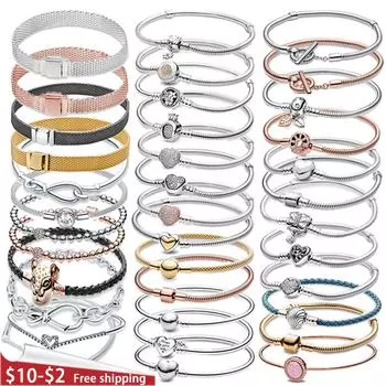 Подвески 925 пробы стерлингового серебра браслет сердце оригинальная цепочка сверкающий синий диск застежка змея цепочка браслет женские ювелирные изделия 21cm