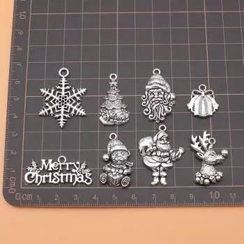 Подвески, аксессуары для ювелирных изделий, рождественские снежинки, Лось, снеговик, Санта-Клаус, компоненты рождественской елки, винтажные 8 шт./компл.