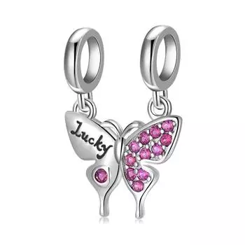 Подвески Бабочка Розовый Цирконий Новый Серебряный -Цвет Бусина Подходит Шарм Оригинальный Европейский Браслет Шармы Для Изготовления Ювелирных Изделий