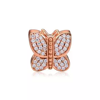 Подвески-бабочки из розового золота, стерлинговое серебро 925 пробы, прозрачные бусины с фианитом для изготовления ювелирных изделий, подходят для европейских браслетов