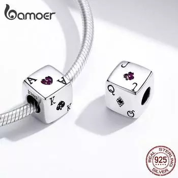 Подвески BAMOER Magic Dice & Poker Cards, квадратные бусины из стерлингового серебра 925 пробы, подходят к оригинальному браслету серебряный