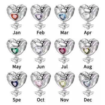 Подвески-бусины с камнями рождения с января по декабрь Cz Подвески с подвесками в виде крыльев ангела подходят для оригинальных дизайнерских браслетов, украшений на день рождения