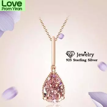 Подвески CC для женщин S925 Серебряная капля воды кубический цирконий розовое ожерелье кулон свадебное изящное ювелирное украшение без цепочки Ccn285
