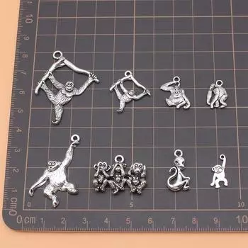 Подвески для изготовления ювелирных изделий, подвеска для сотового телефона с изображением обезьяны, оптом, 8 шт./компл.