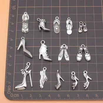 Подвески для изготовления ювелирных изделий, тапочки, ковбойские сапоги на высоком каблуке, кроссовки, балетки, винтажные материалы, 14 шт./компл.