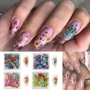 Подвески для ногтей из сушеных цветов Подвески для ногтей в японском стиле Украшения для ногтей для акриловых ногтей Аксессуары для маникюра 4