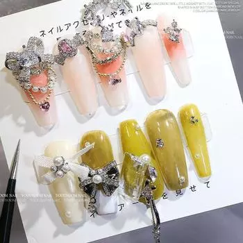 Подвески для ногтей Кристалл Стразы для ногтей Серебряные украшения для ногтей 3D Маникюр Ювелирные изделия для женщин 10