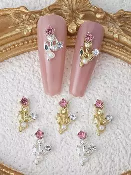Подвески для ногтей в виде цветов ко Дню святого Валентина 10 шт. 3D-украшения для дизайна ногтей в виде роз из сплава своими руками 2025 год подарок для девочек