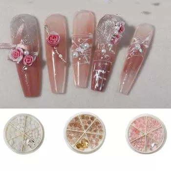 Подвески для ногтей в виде розовых цветов, 3D-цветы, подвески для дизайна ногтей, круглые жемчужины, подвески для ногтей, принадлежности для дизайна ногтей своими руками, маникюрные аксессуары D