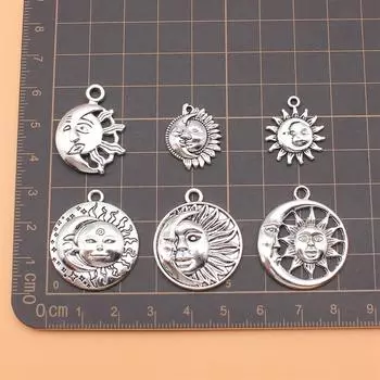 Подвески для ювелирных изделий с изображением человеческого лица, Солнца и Луны, милые предметы, новые, 6 шт./компл.